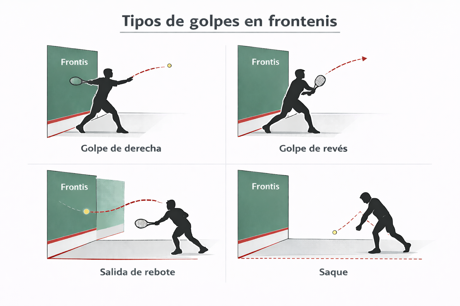 Infografía de los principales golpes de frontenis